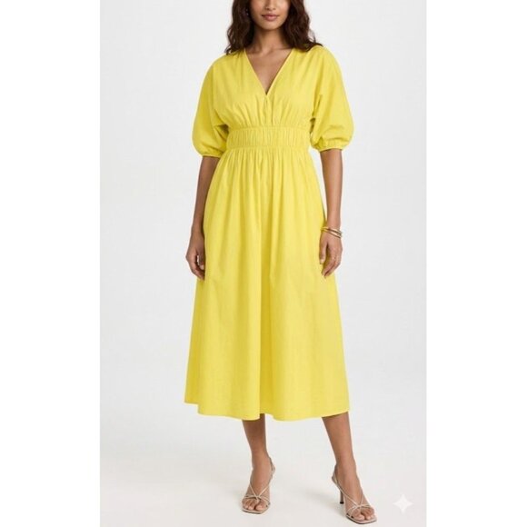 Banana Republic Dresses & Skirts - Banana Republic Size XL Yellow Lemon Candy Voile Elbow Sleeve V-Neck Midi Dress